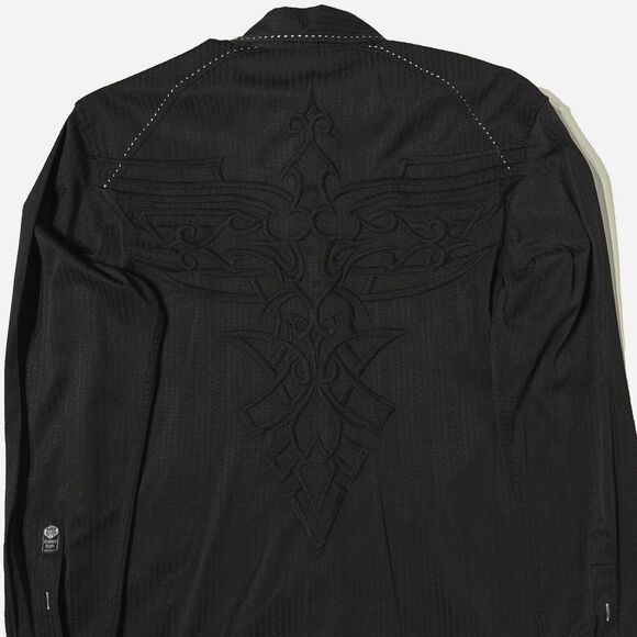 Roar Black Embroidered Contrast Stitching Stretchy Button Up Shirt Men's Size M - Picture 5 of 11